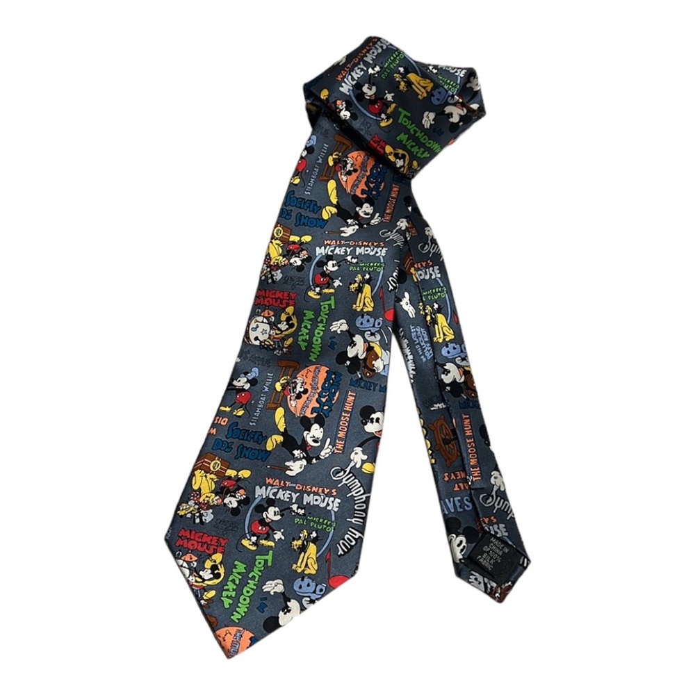 MICKEY MOUSE Disneyland Walt Disney World Parks Men's Necktie Gray 100% silk